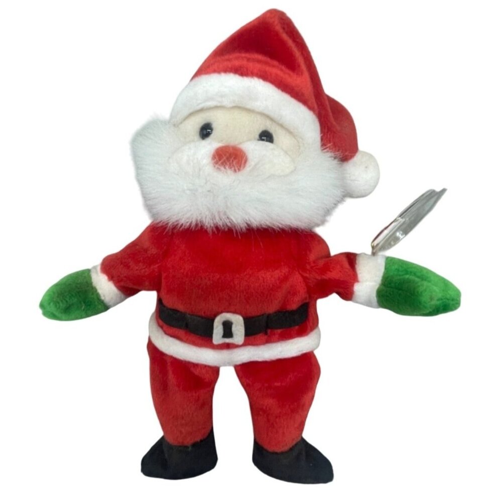ty Santa plush animal toy Christmas soft red white beard green mittens 9" READ